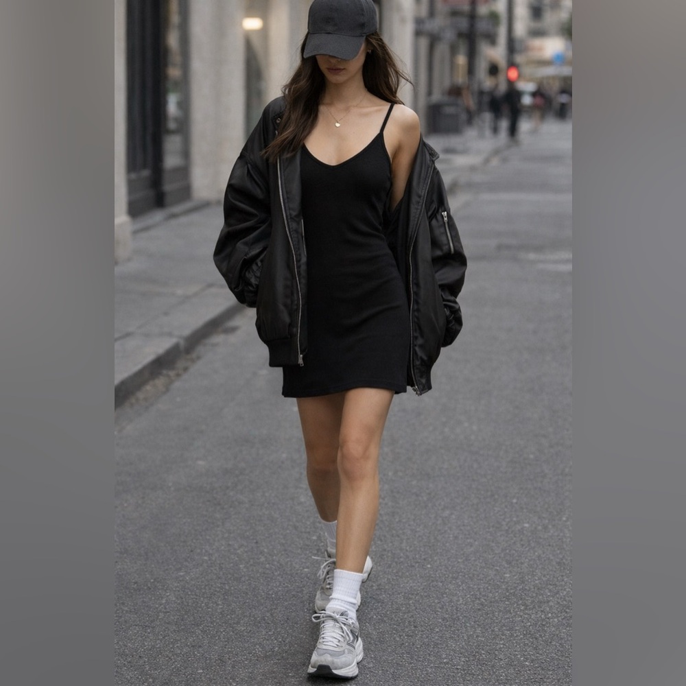 Joah Brown Black Slip Mini Dress with Thin Straps
